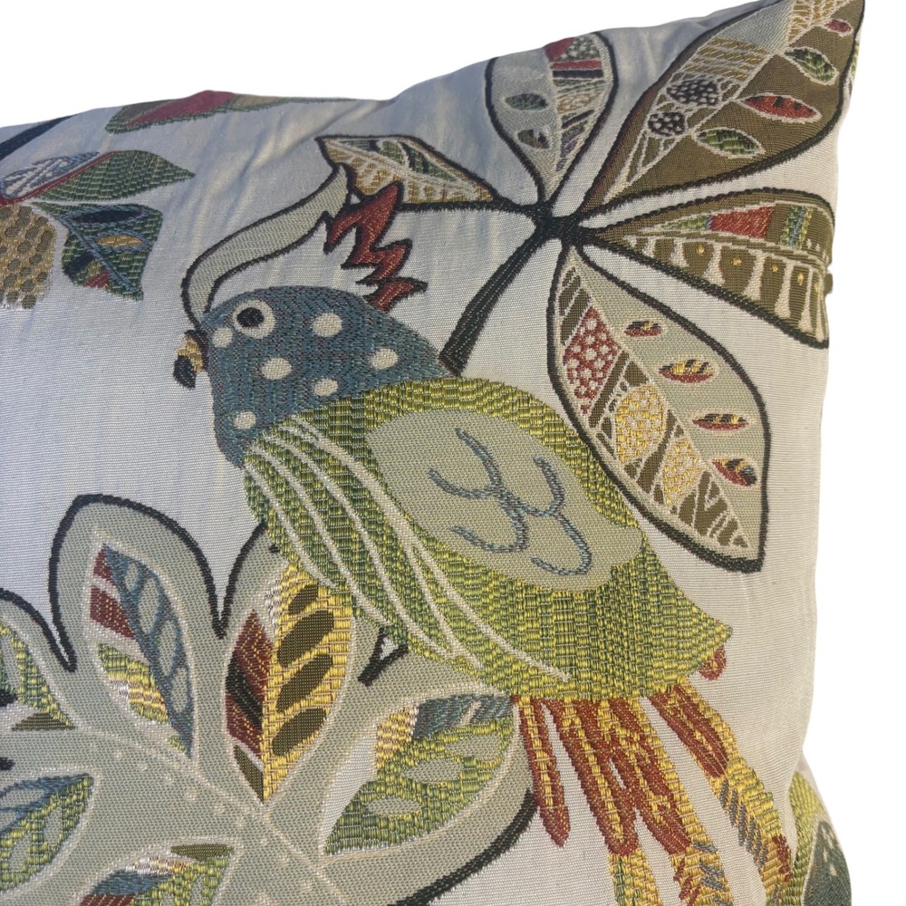 Tropical Bird Tapestry Throw Pillow Cockatoo Toucan Botanical Square Decor Tan - Picture 3 of 10